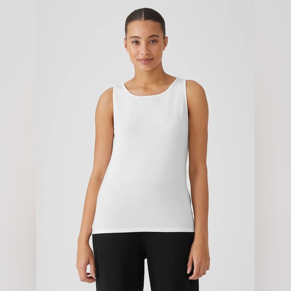 Eileen Fisher NWT Stretch Jersey Knit Jewel Neck Tank in Ivory Size Small - Picture 1 of 5